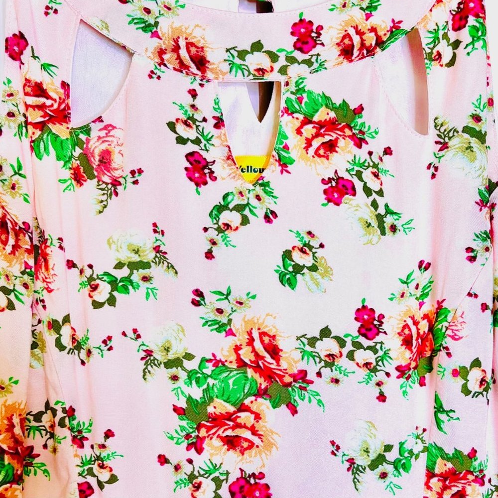 Modcloth Yellow star Vintage Style Floral Dress in Pink (L) New Without Tags - Picture 7 of 8